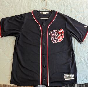 Washington Nationals Majestic Navy Blue Baseball Jersey with Red Accents